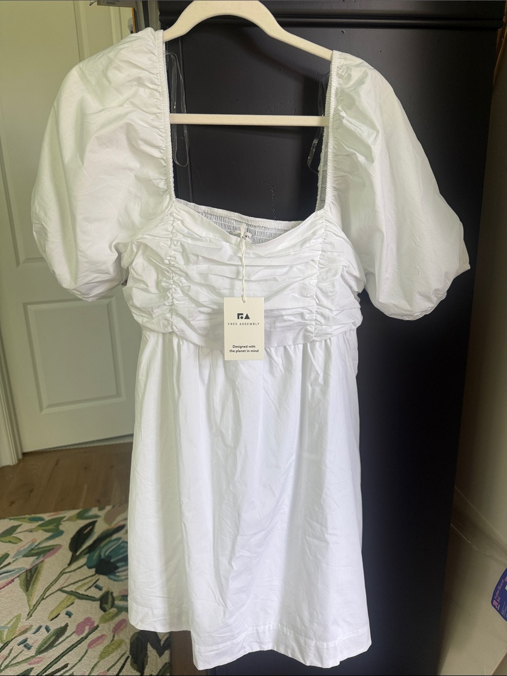 Free Assembly Puff-Sleeve Ruched Mini Dress size Large